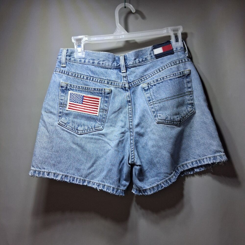 Vintage Tommy Jeans Hand-Painted Patriotic USA Embellished Denim Shorts Size 5 - Picture 4 of 10